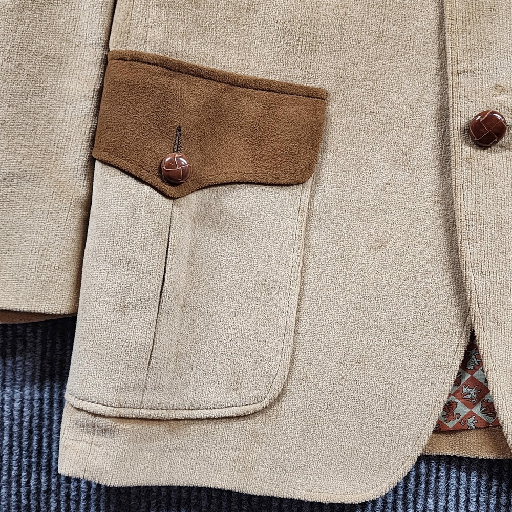Vintage Towncraft Blazer 40R Tan Corduroy Sport Coat Suede Trim Western Jacket - Picture 2 of 15